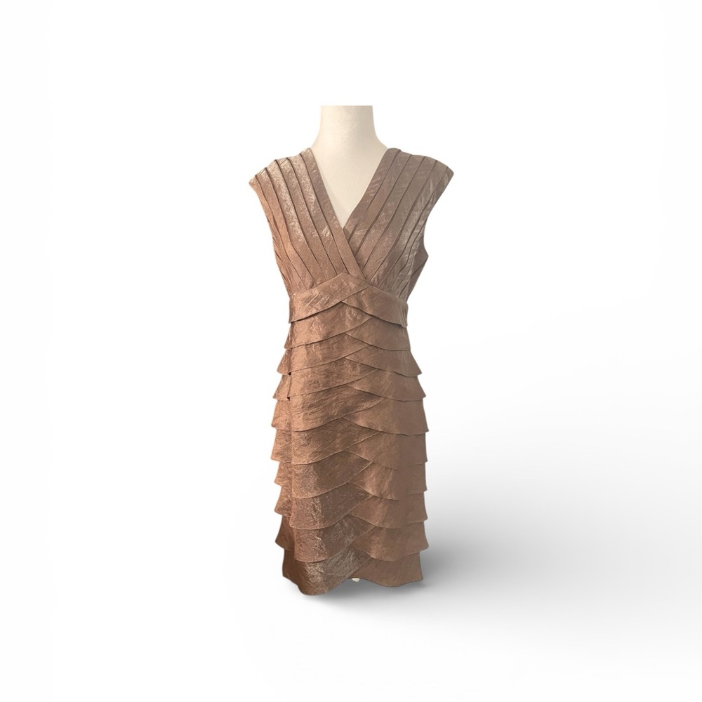 Adrianna Papell Bronze Tiered Cocktail Dress Size 8 - Picture 1 of 9